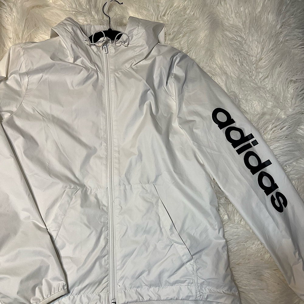ADIDAS White Windbreaker. Size Small